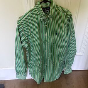 Ralph Lauren Men's Shirt with Green and White Stripes